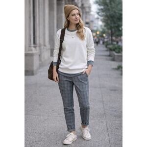 Loft High Waist Skinny cigarette Pants Cotton Blend Plaid 6 EUC